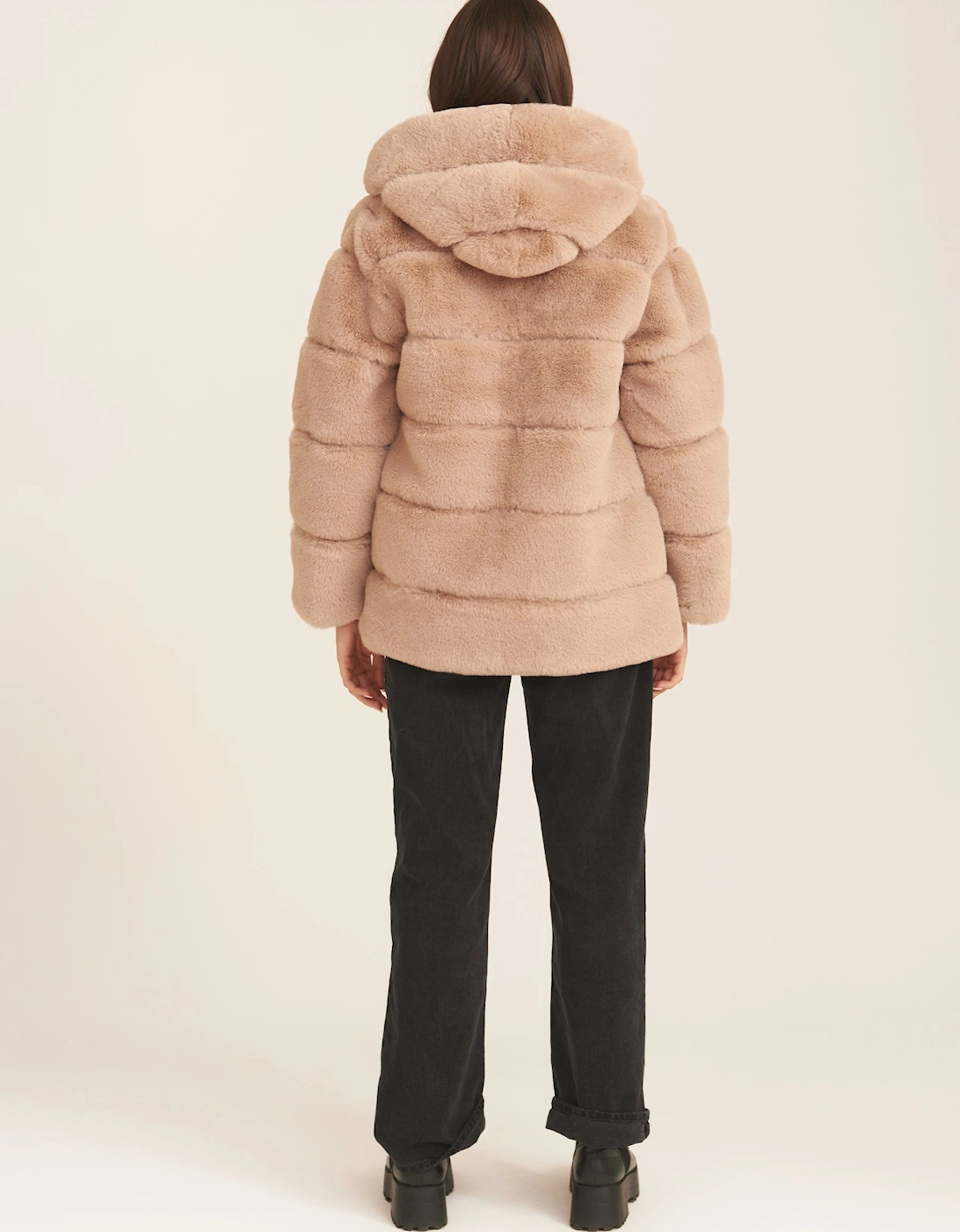 Mink Brown Horizontal Cut Fur Hooded Jacket