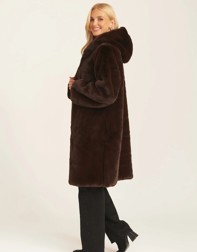 Chocolate Faux Fur Hooded Longline Coat