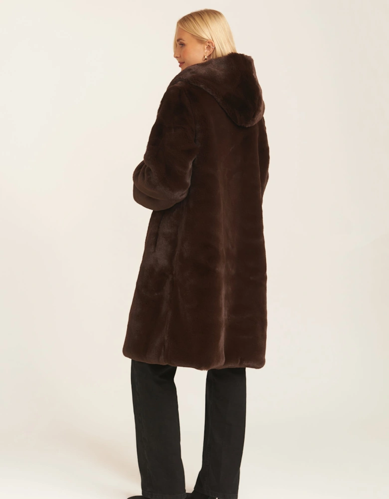 Chocolate Faux Fur Hooded Longline Coat