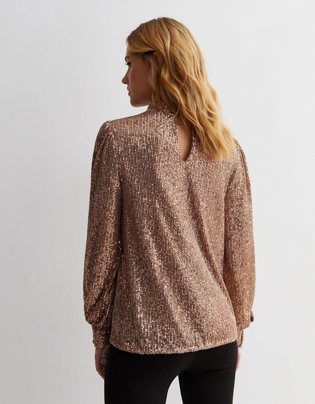 Mink Brown Sequin High Neck Loosefit Blouse