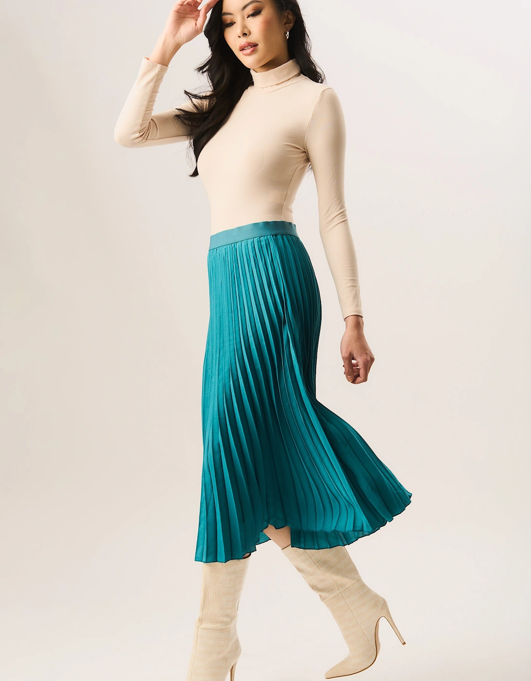 Teal Pleated Midi Skirt