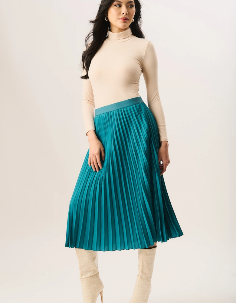 Teal Pleated Midi Skirt