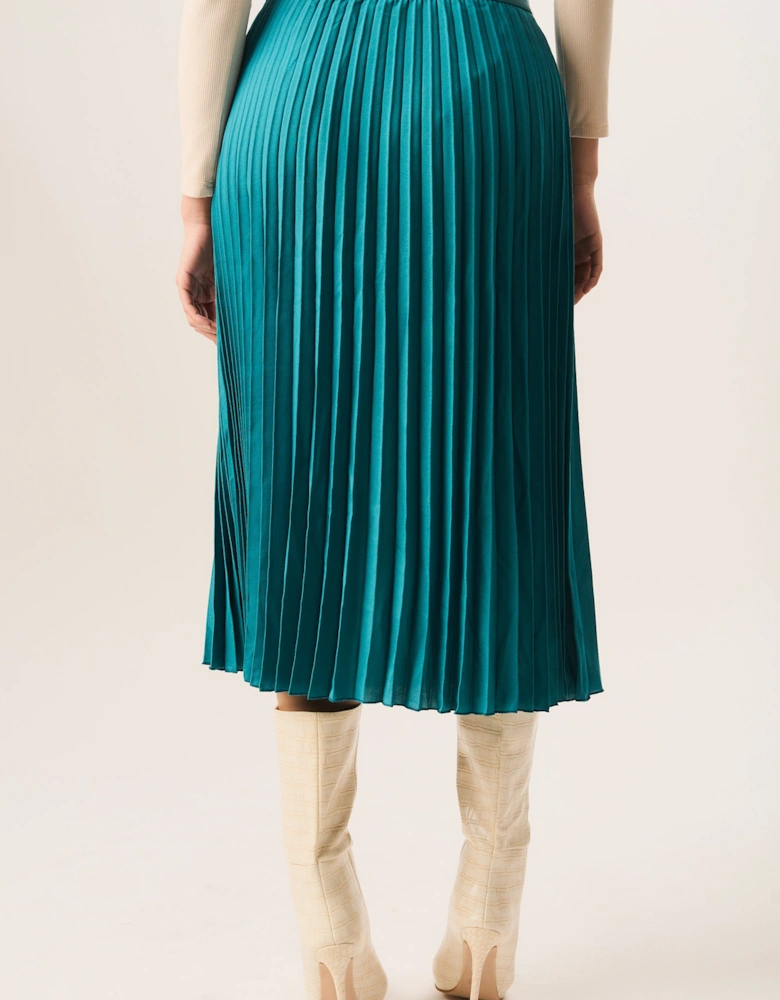 Teal Pleated Midi Skirt