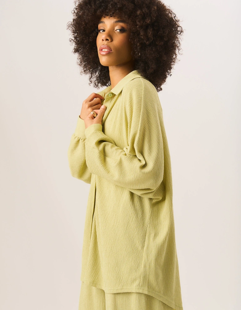 Green Textured Oversize Fit Long Sleeves Shirt