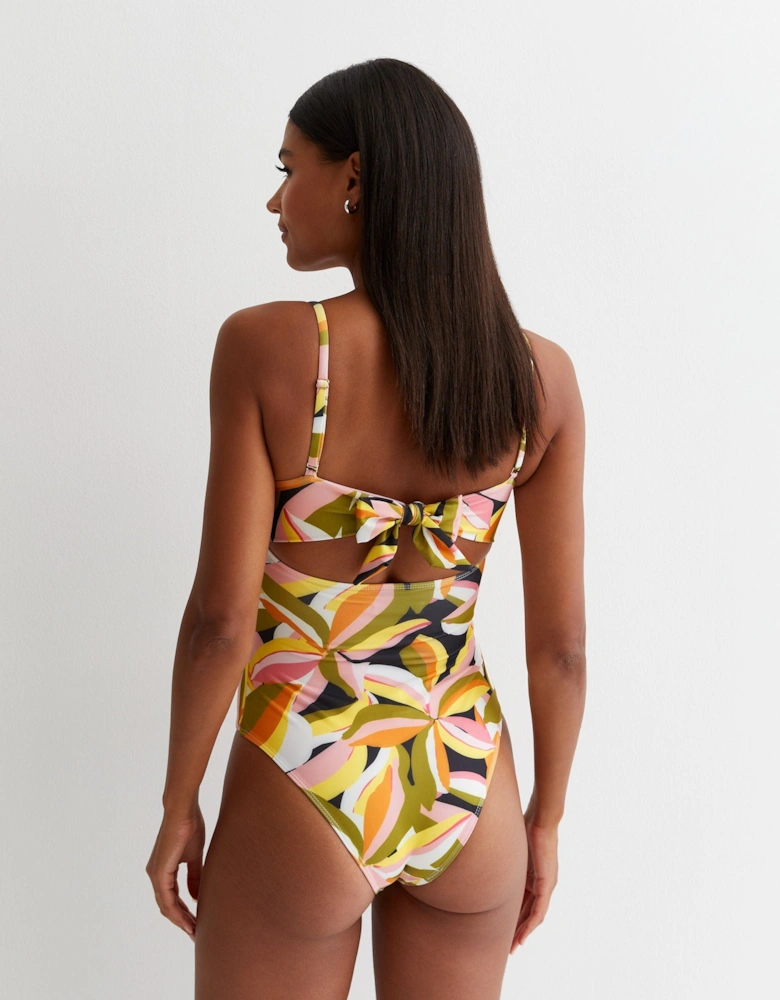 Multi Tropical Palm Swimsuit with Gold Shell Hardware