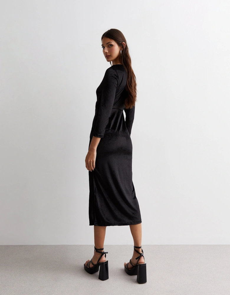 Black Velvet Wrap Top Midi Dress