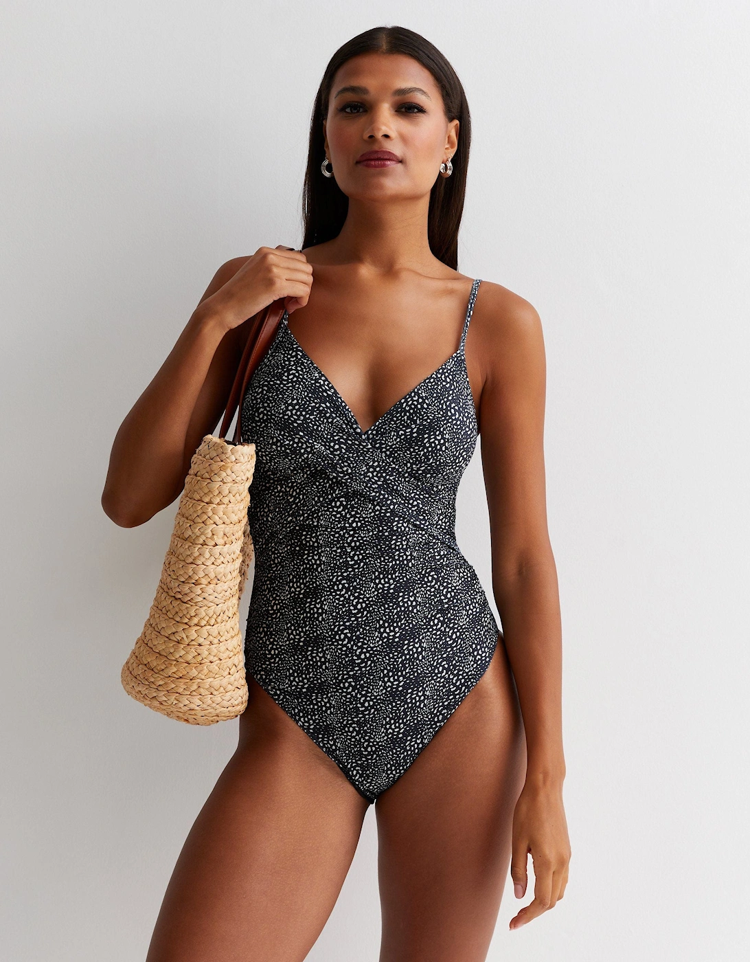 Black Animal Tummy Control Ruched Swimsuit, 5 of 4