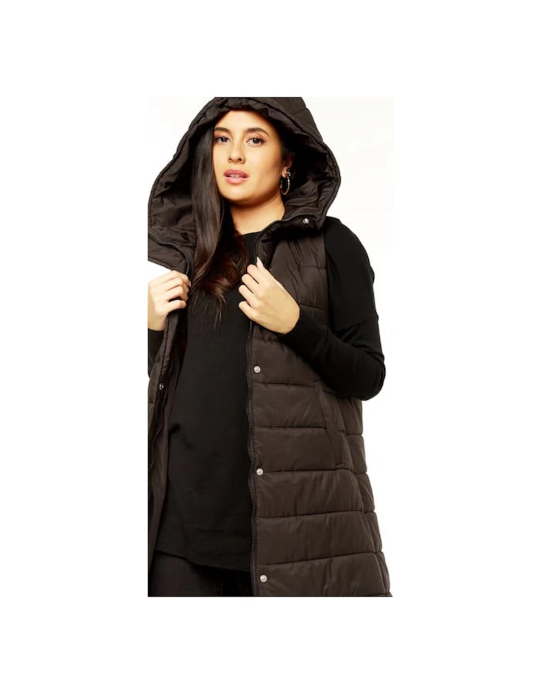 Black Longline Padded Hooded Gilet