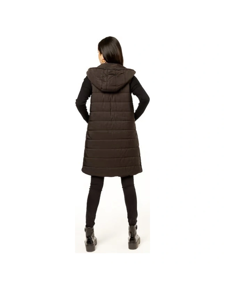 Black Longline Padded Hooded Gilet