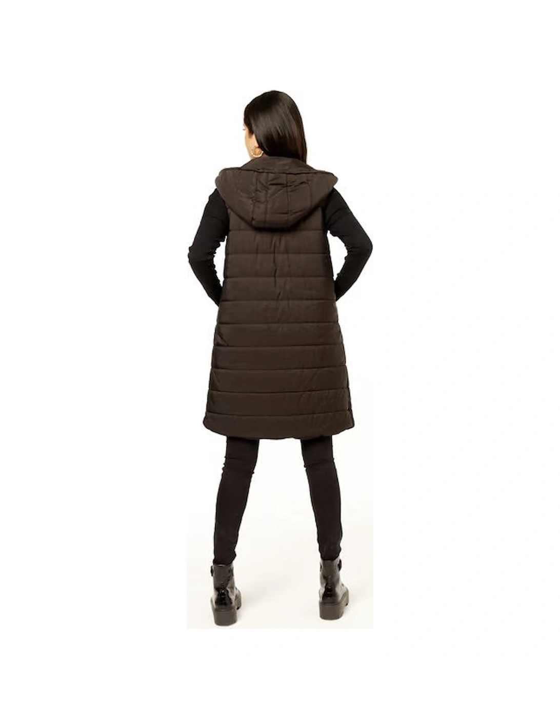 Black Longline Padded Hooded Gilet