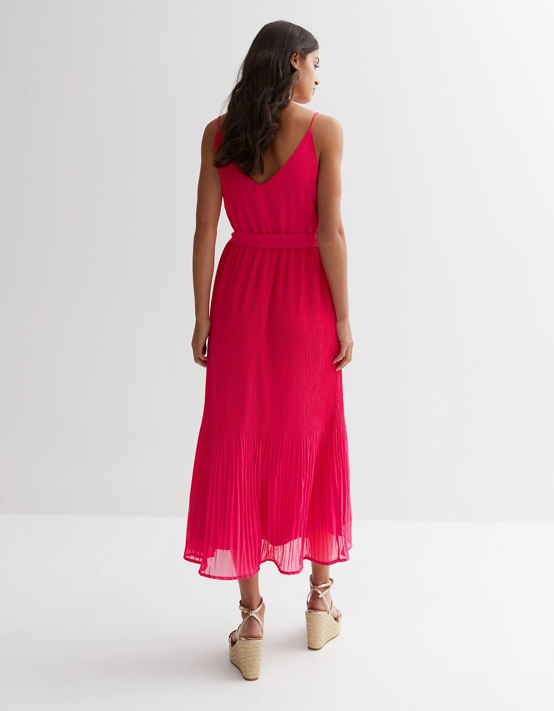 Pink Cami Top Pleated Midi Dress