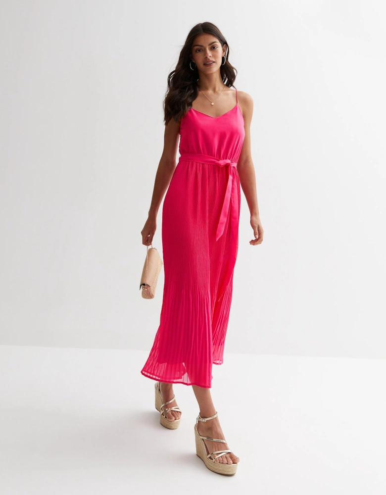 Pink Cami Top Pleated Midi Dress