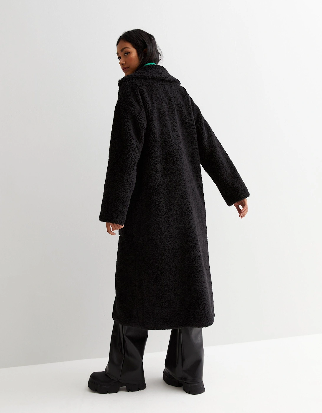 Black Longline Teddy Coat