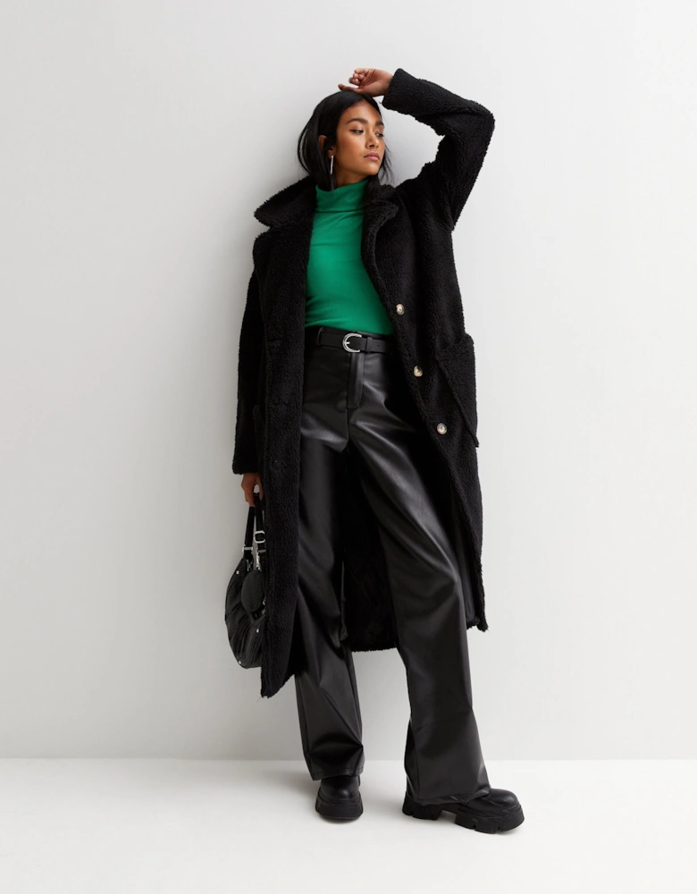 Black Longline Teddy Coat