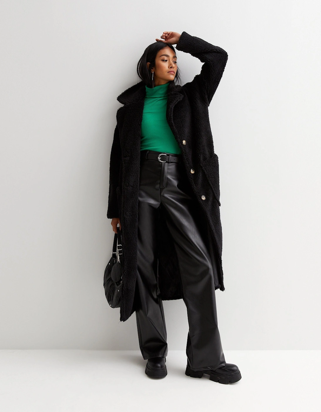 Black Longline Teddy Coat
