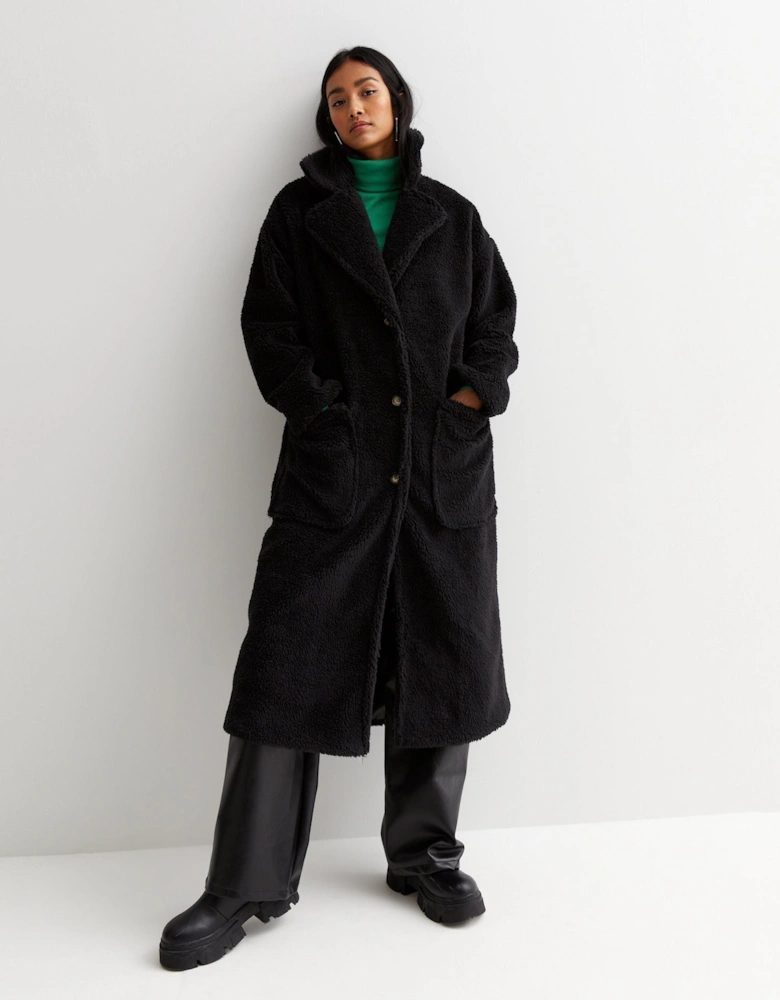 Black Longline Teddy Coat