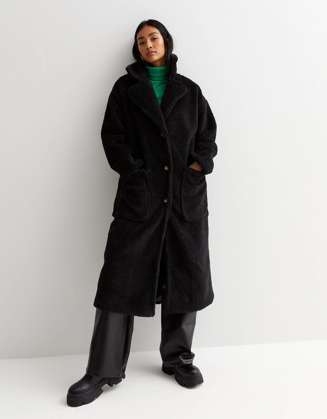 Black Longline Teddy Coat, 5 of 4