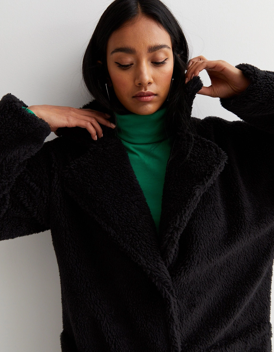 Black Longline Teddy Coat