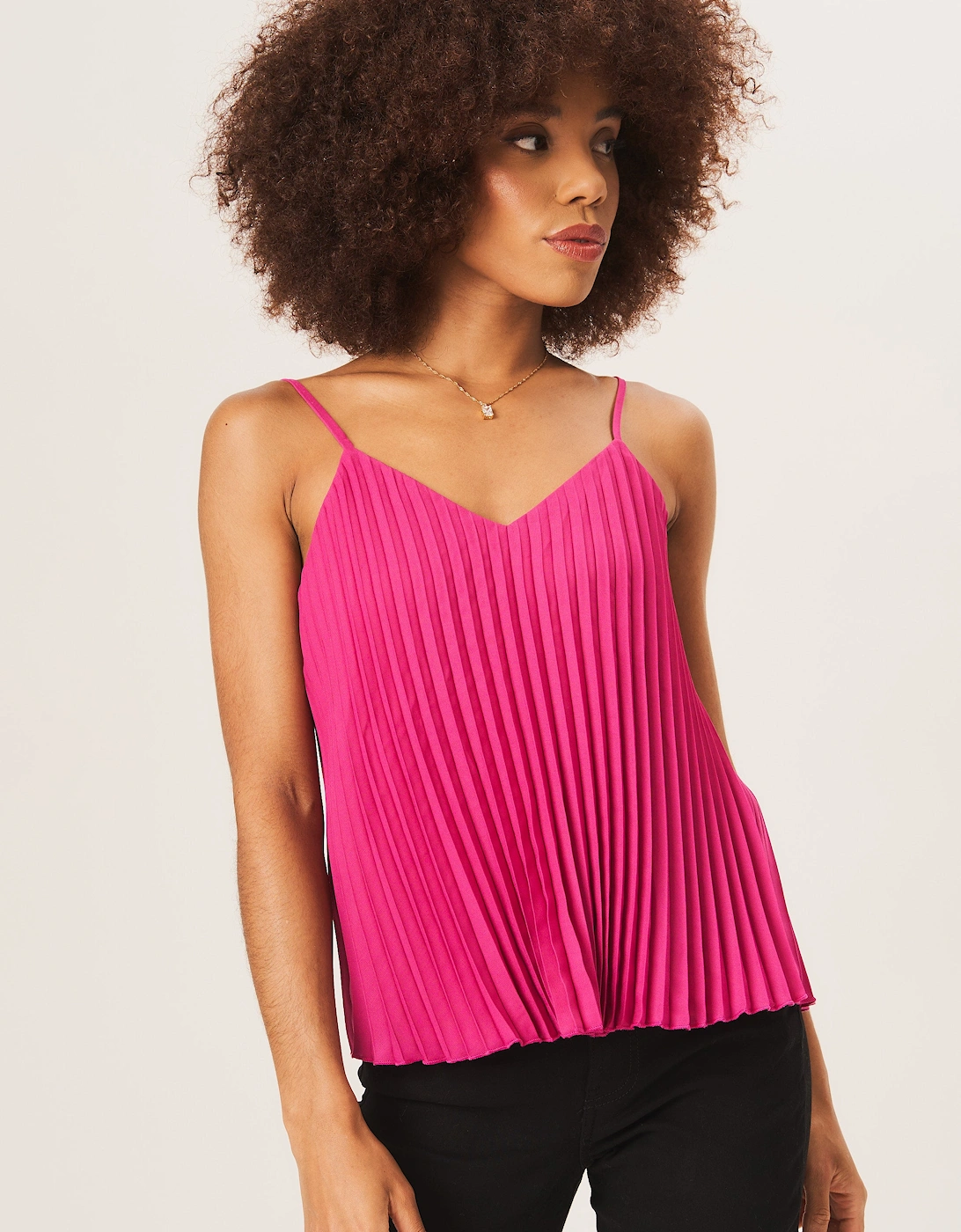 Pink Strappy Pleated Cami Top