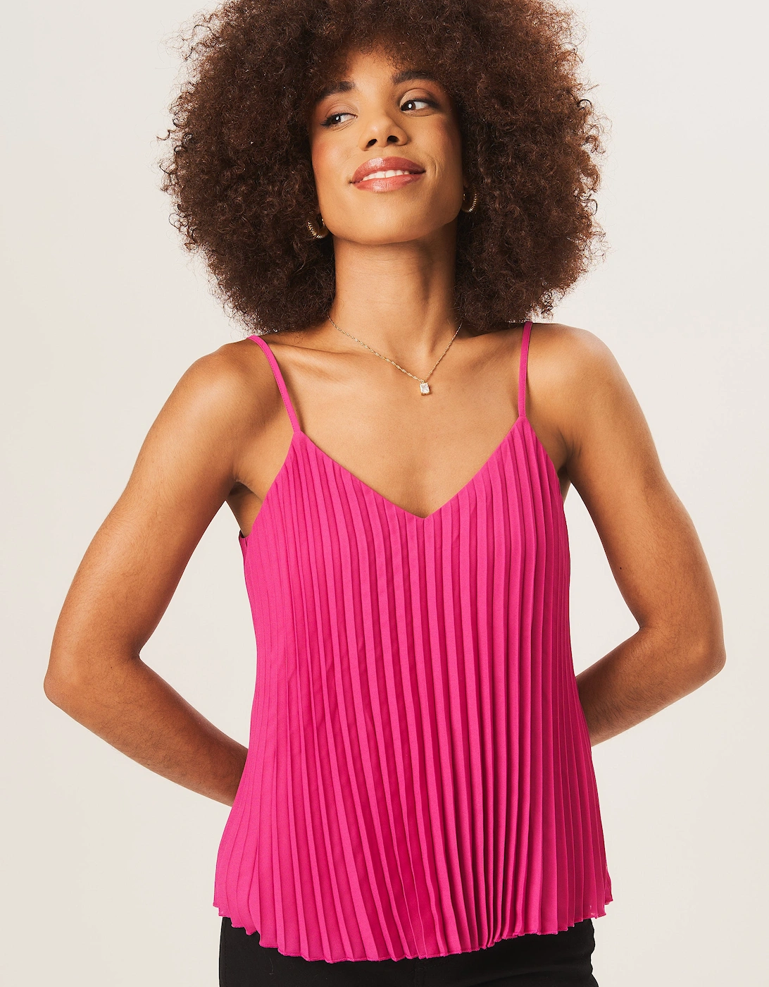 Pink Strappy Pleated Cami Top