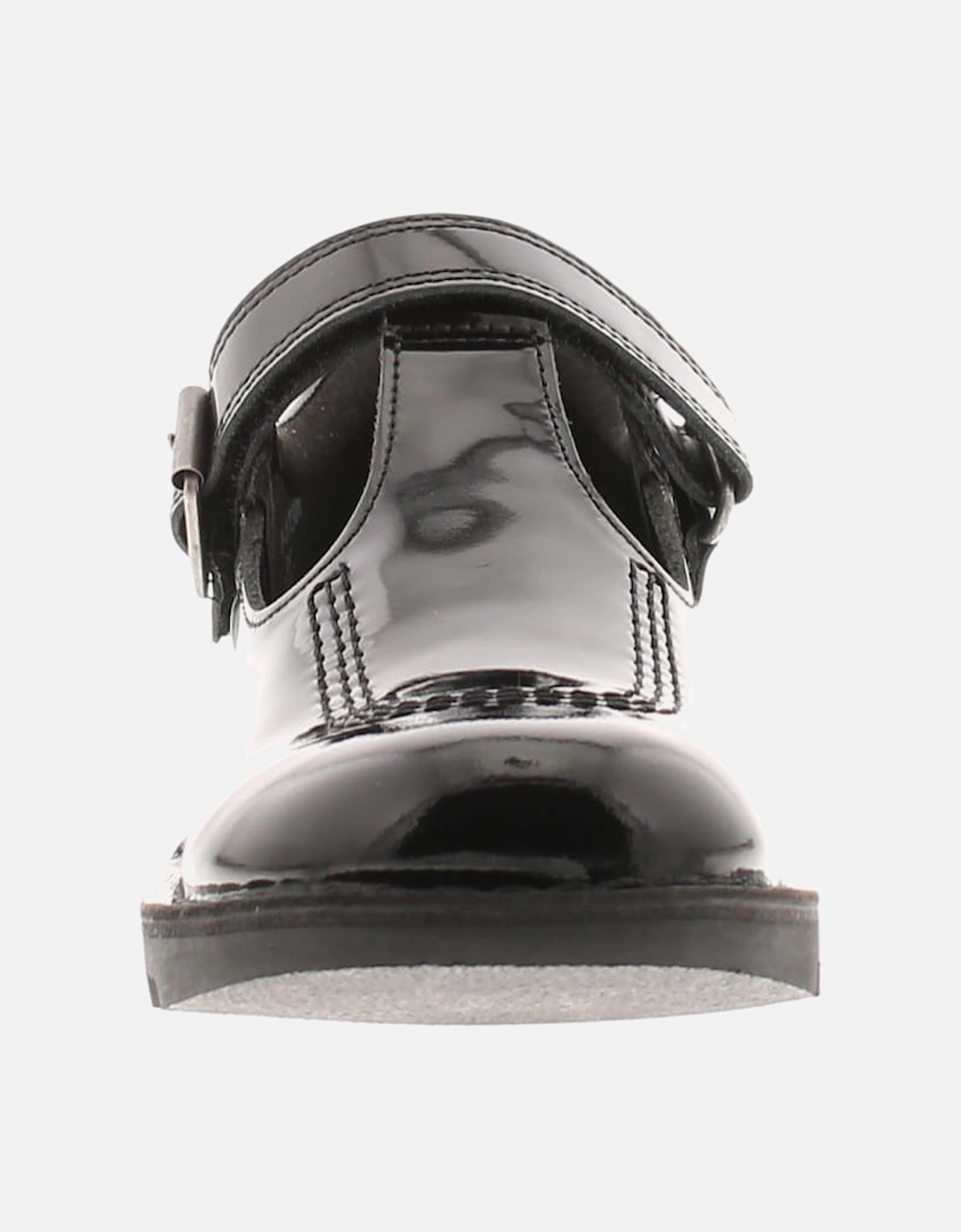 Girls School Shoes T Bar Leather Hook and loop black UK Size