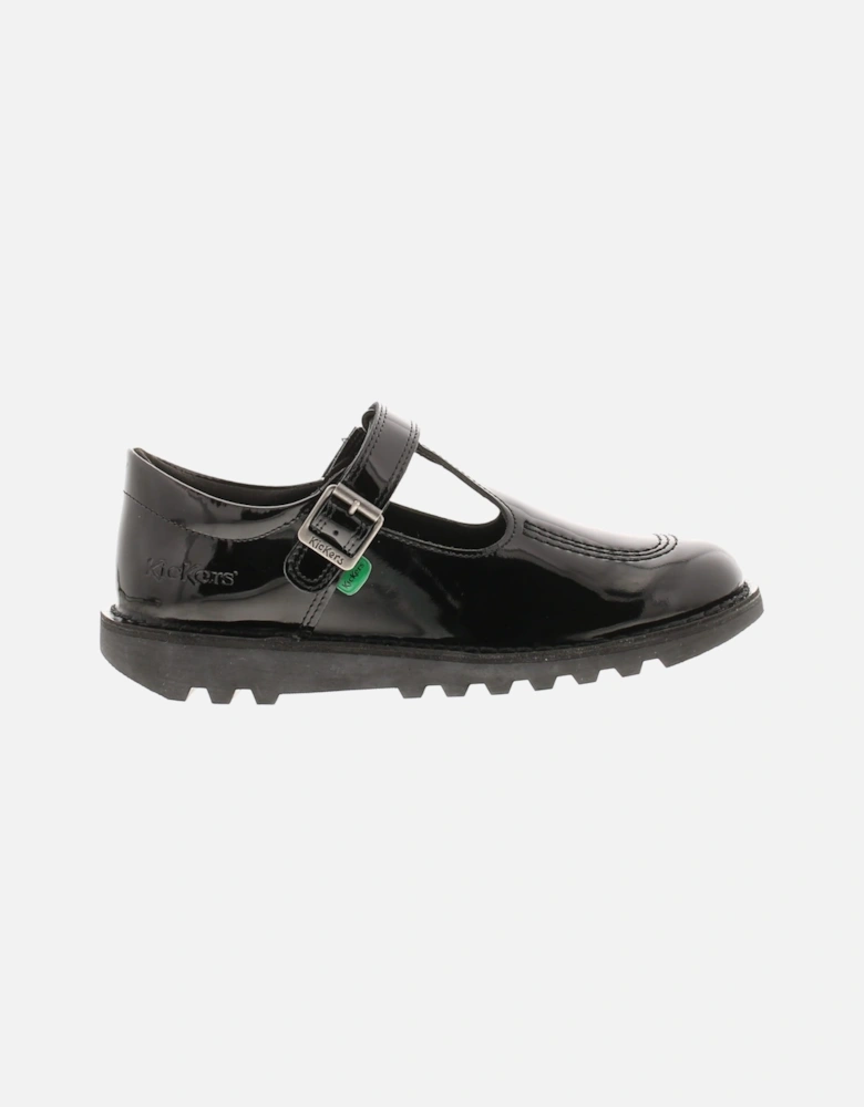 Girls School Shoes T Bar Leather Hook and loop black UK Size