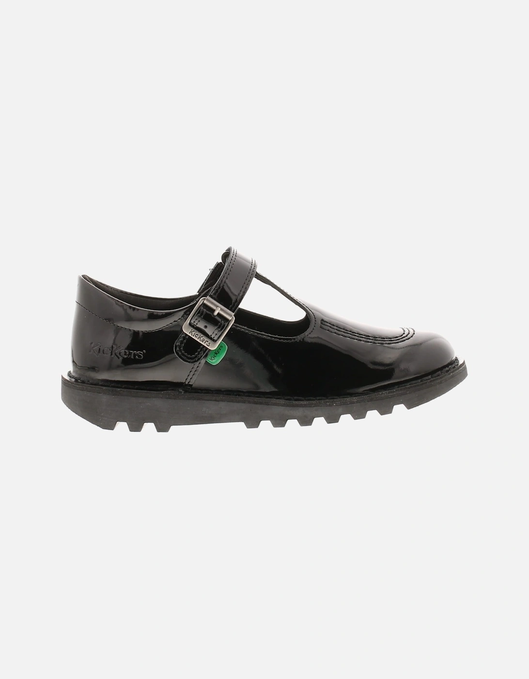 Girls School Shoes T Bar Leather Hook and loop black UK Size
