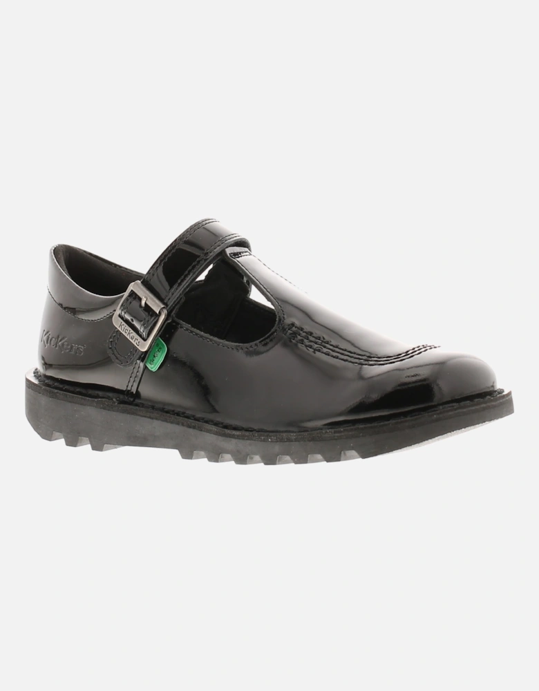 Girls School Shoes T Bar Leather Hook and loop black UK Size