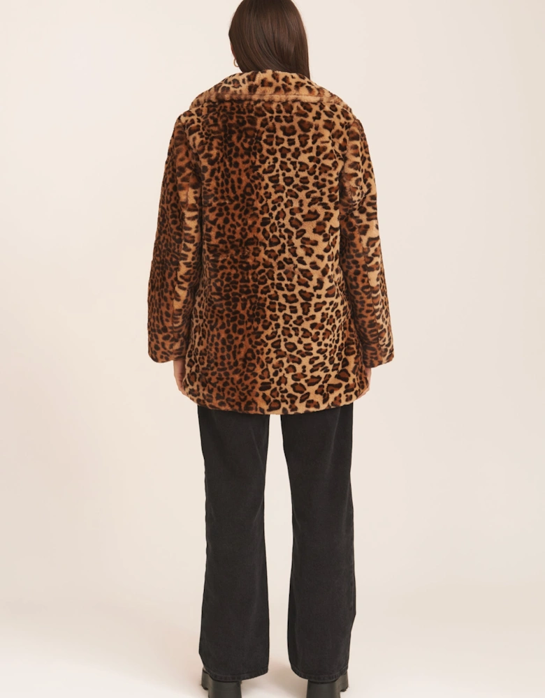 Brown Leopard Print Faux Fur Coat Jacket