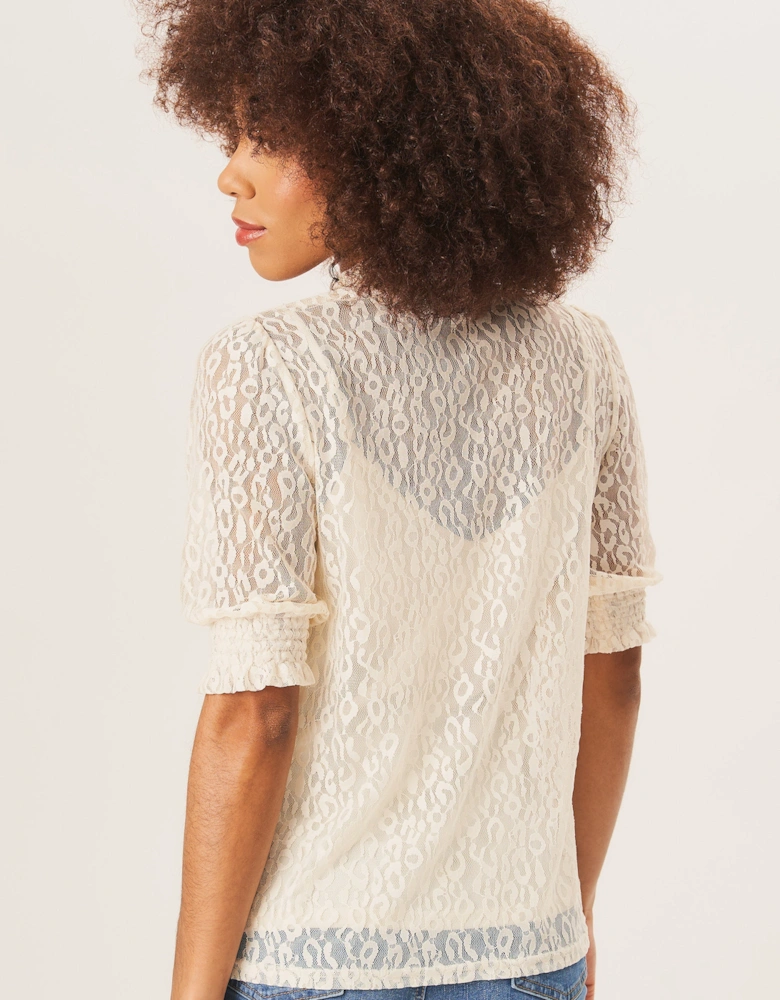 Cream High Neck Lace Loose Fit Blouse