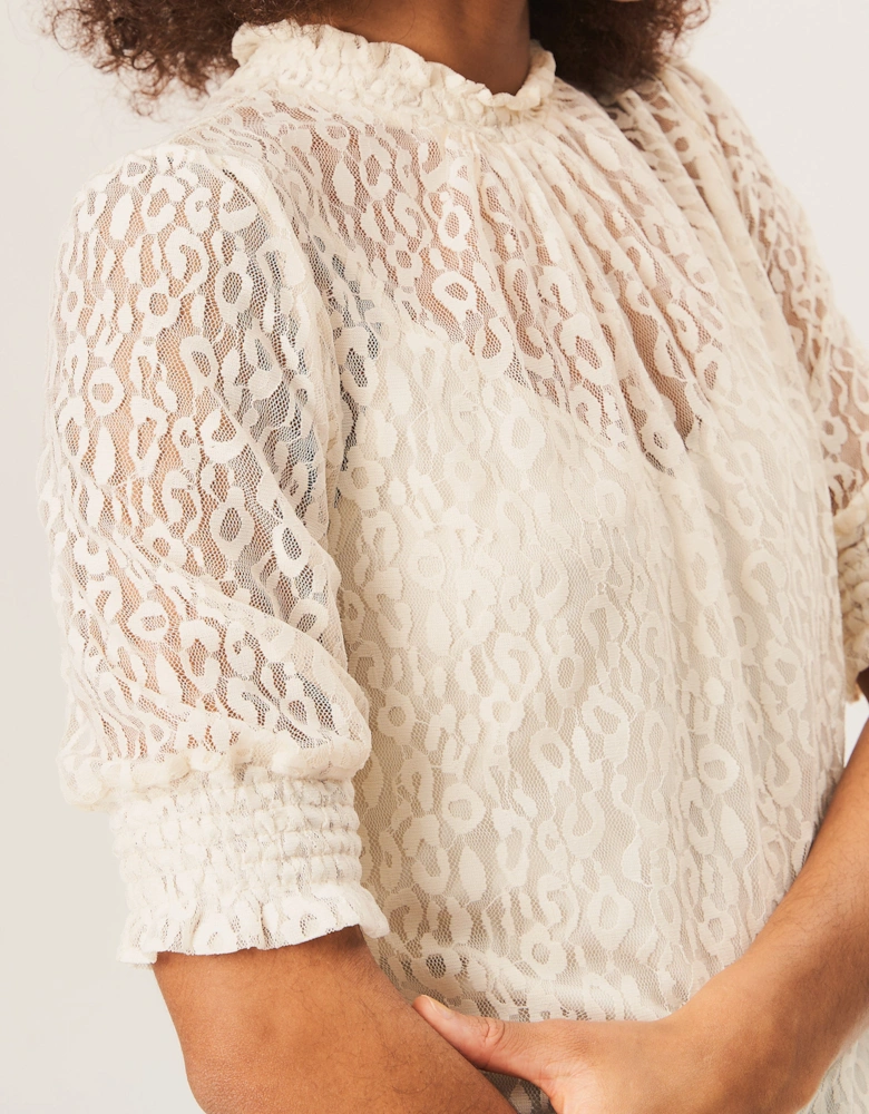 Cream High Neck Lace Loose Fit Blouse