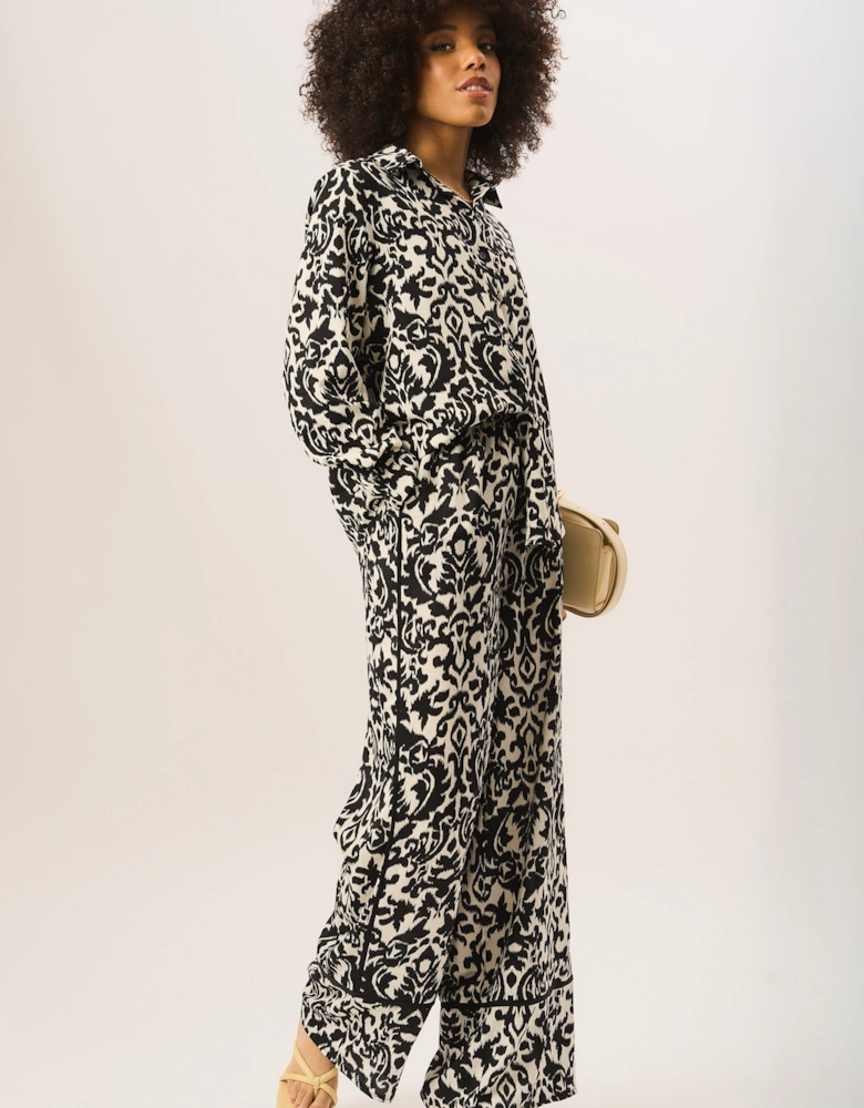 Mono Ikat Print Wide Leg Trousers