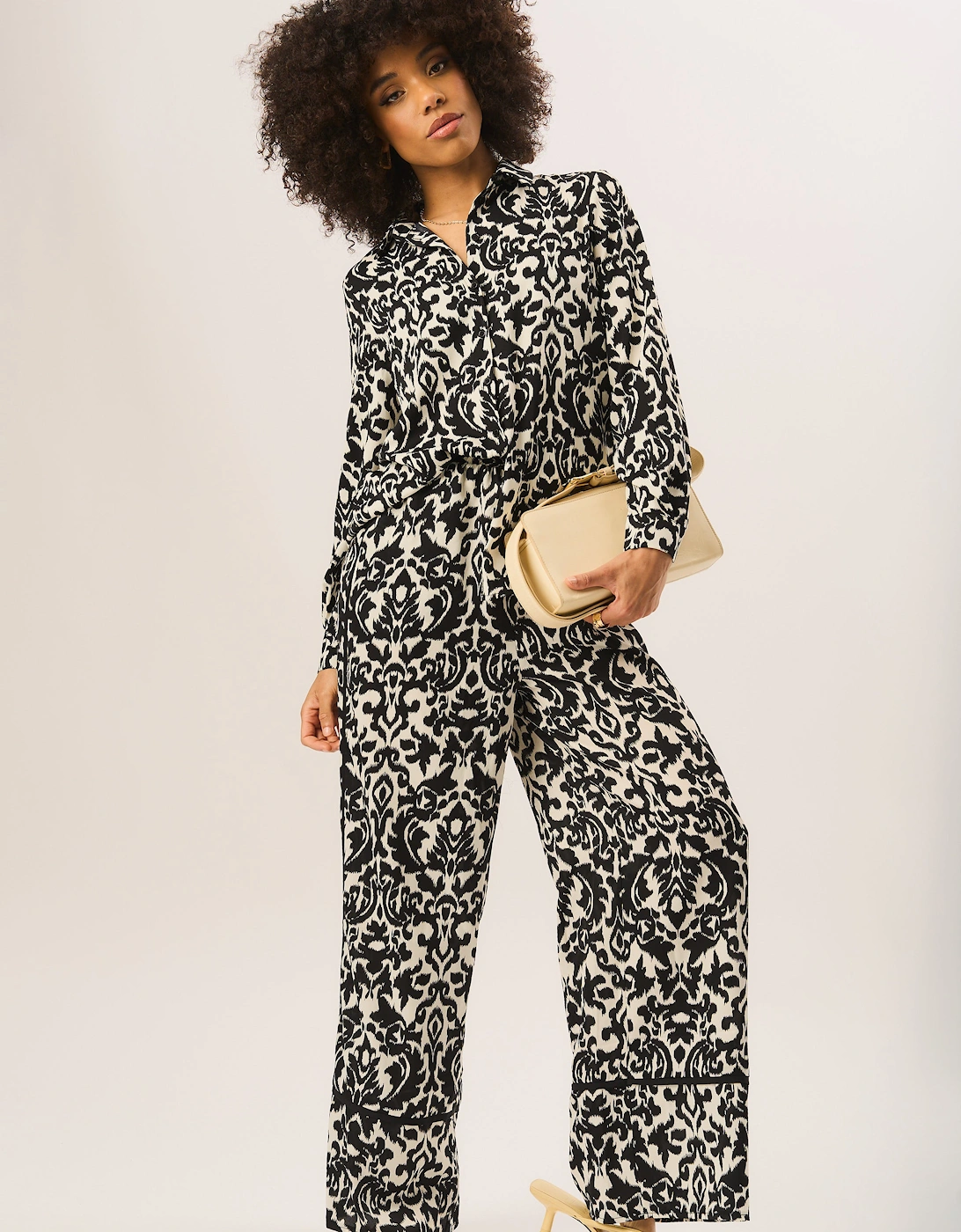 Mono Ikat Print Wide Leg Trousers