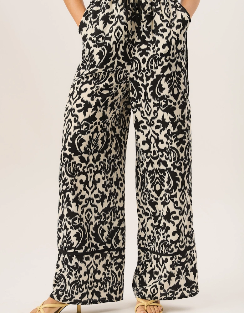 Mono Ikat Print Wide Leg Trousers