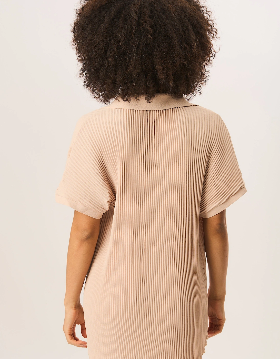 Beige Plisse Short Sleeve Oversized Shirt