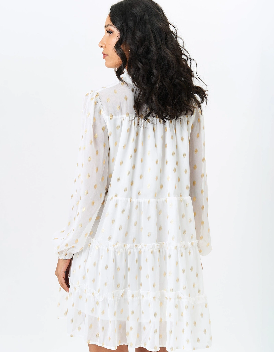 White Foil Print Smock Shirt Dress