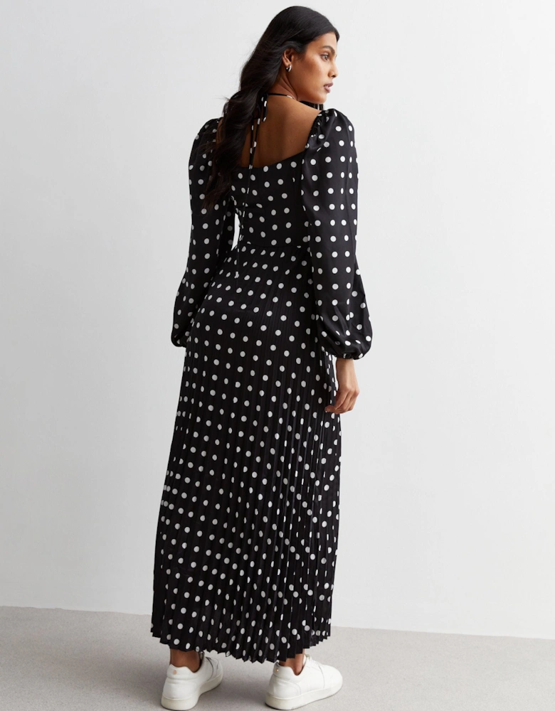 Black Polka Dot Pleated Cut Out Maxi Dress