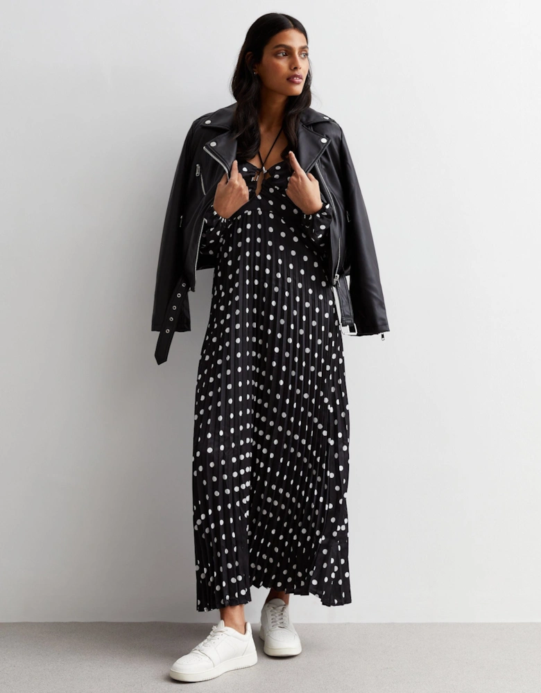 Black Polka Dot Pleated Cut Out Maxi Dress