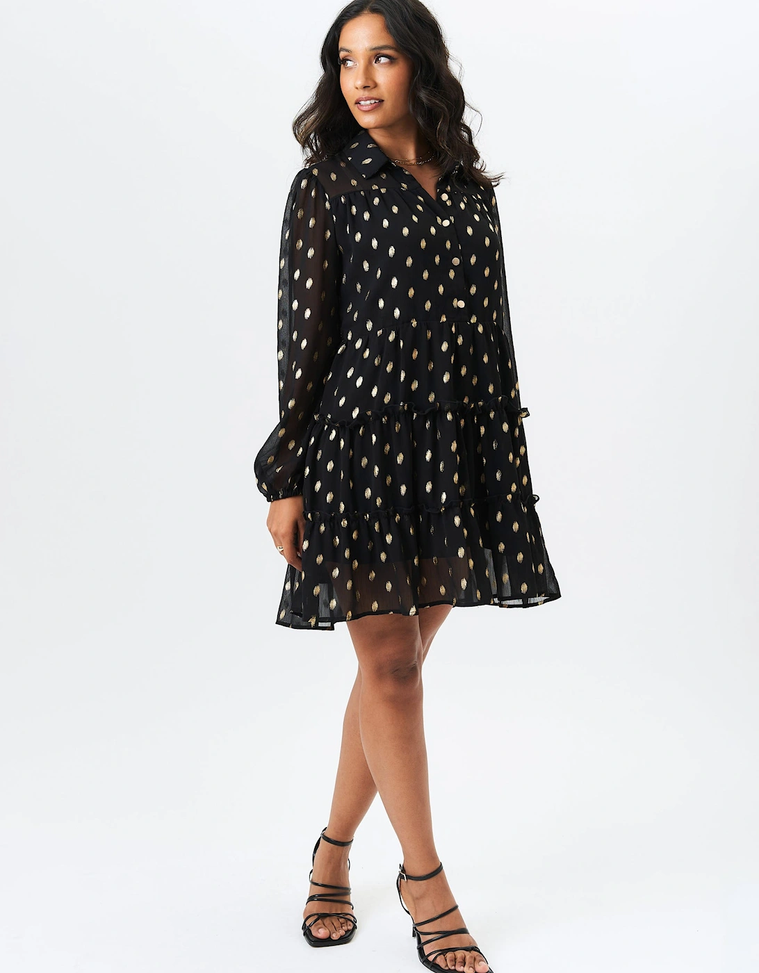 Black Foil Print Smock Shirt Dress, 5 of 4