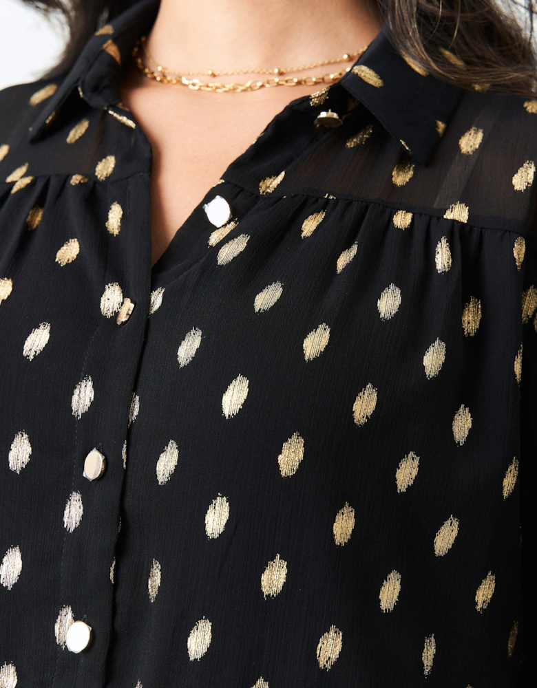Black Foil Print Smock Shirt Dress