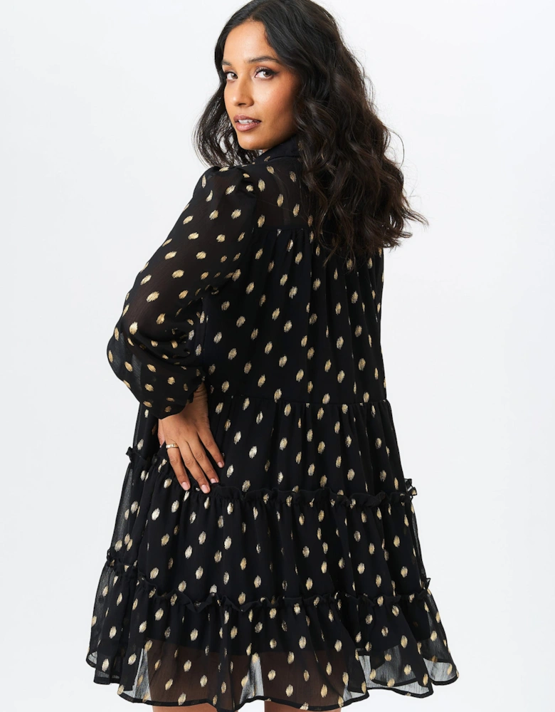 Black Foil Print Smock Shirt Dress
