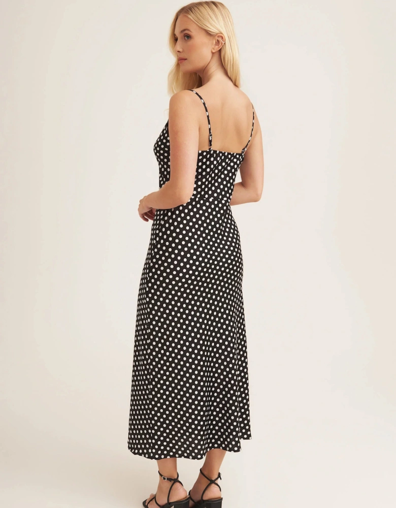 Black Polka Dot Cami Cowl Midi Dress