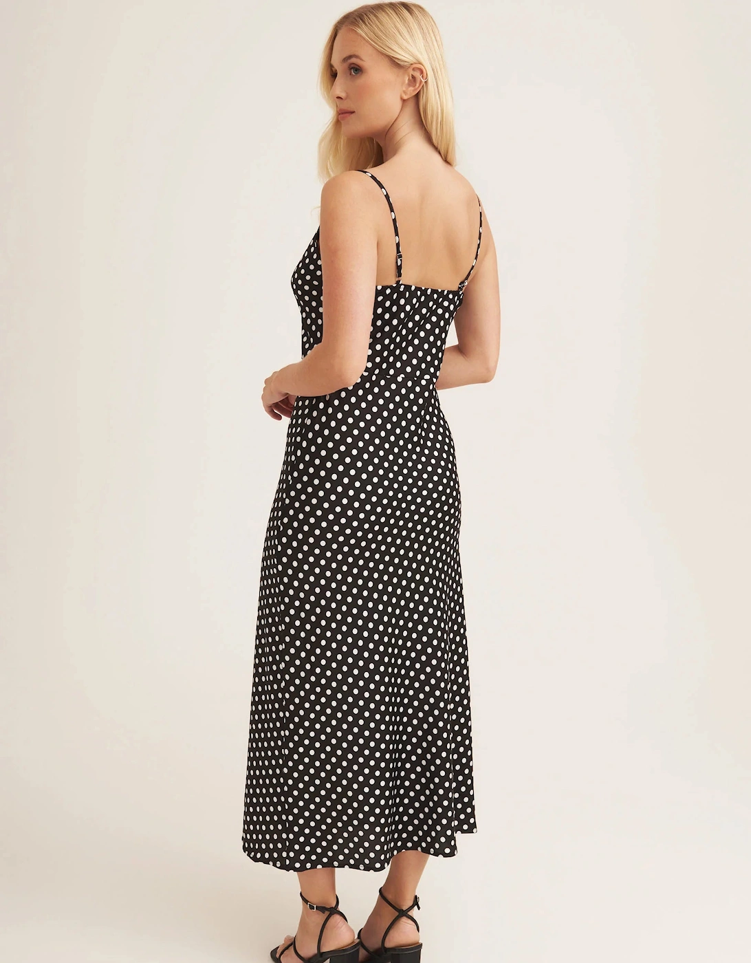 Black Polka Dot Cami Cowl Midi Dress