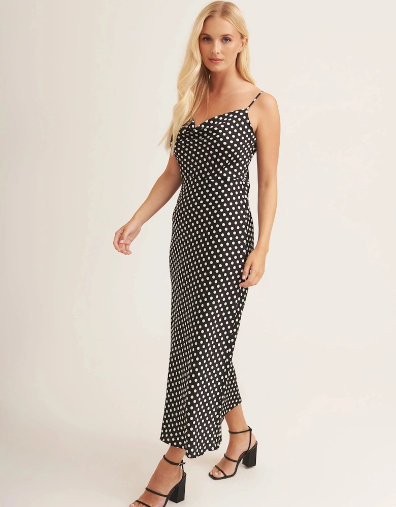 Black Polka Dot Cami Cowl Midi Dress