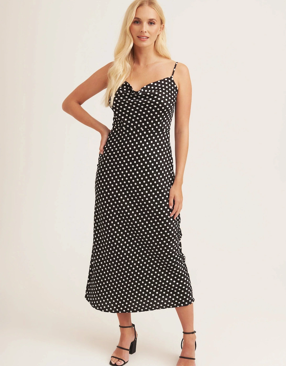 Black Polka Dot Cami Cowl Midi Dress, 4 of 3