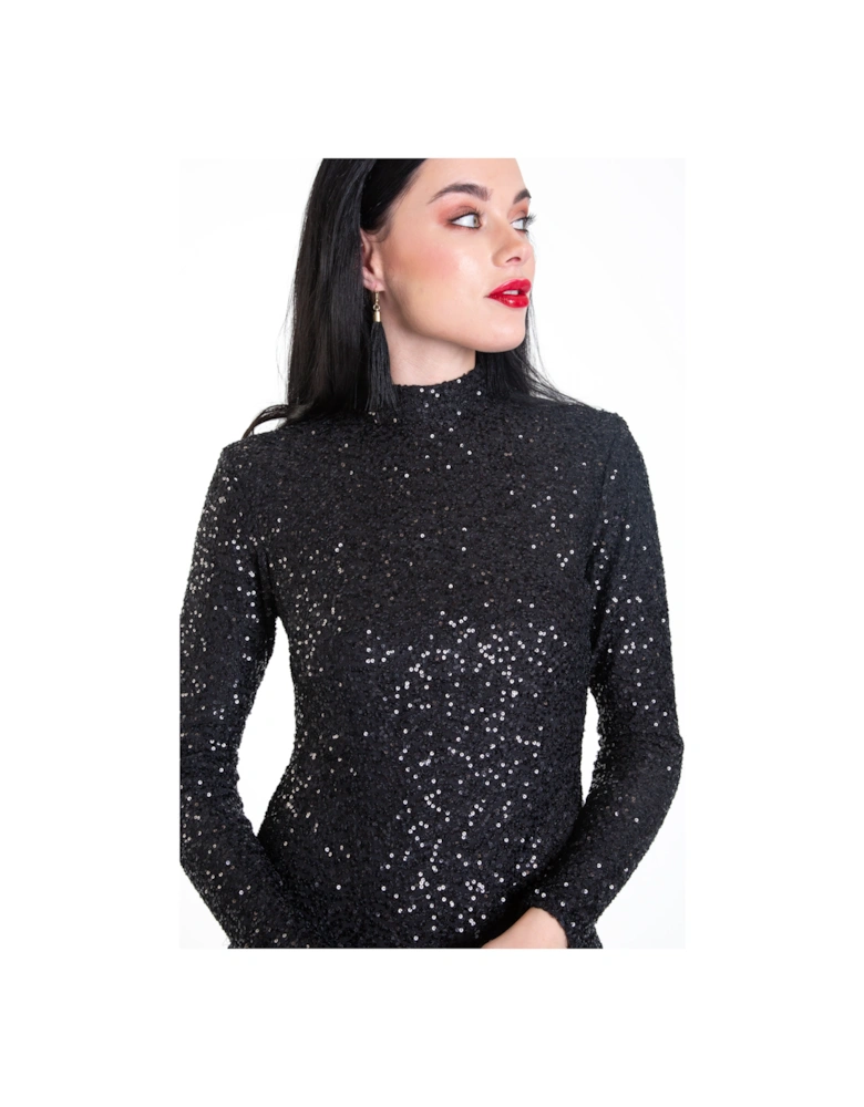 Black Sequin High Neck Bodycon Dress