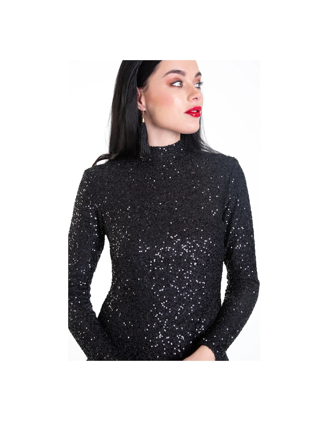 Black Sequin High Neck Bodycon Dress