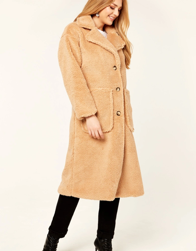 Camel Longline Teddy Coat