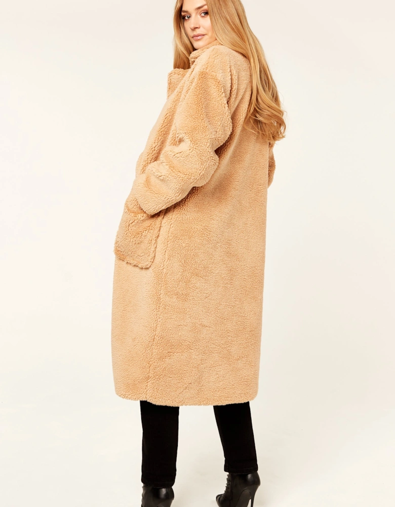 Camel Longline Teddy Coat