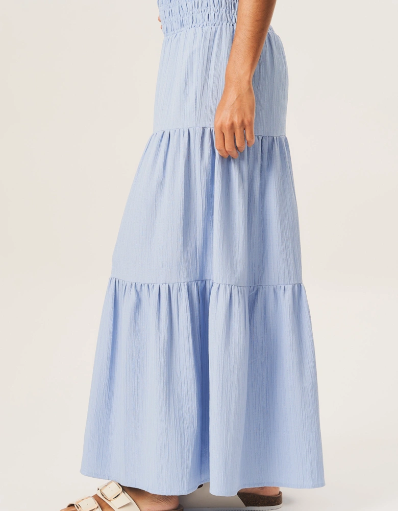Blue Smocked Tiered Maxi Skirt